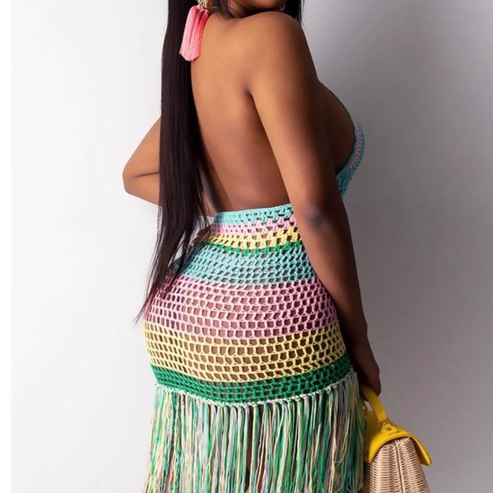 Multicolor Crochet Halter Dress Size L